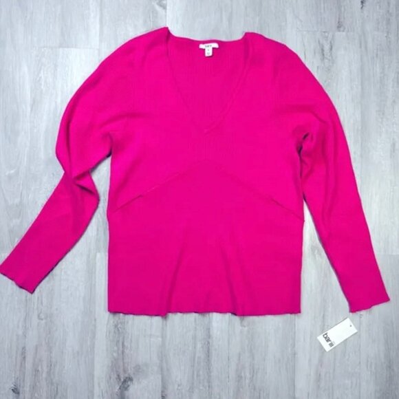NWT! Bar III Sz 1X Fabulous in Pink Ribbed Knit Top / Sweater w Cut Out Features - Picture 1 of 6